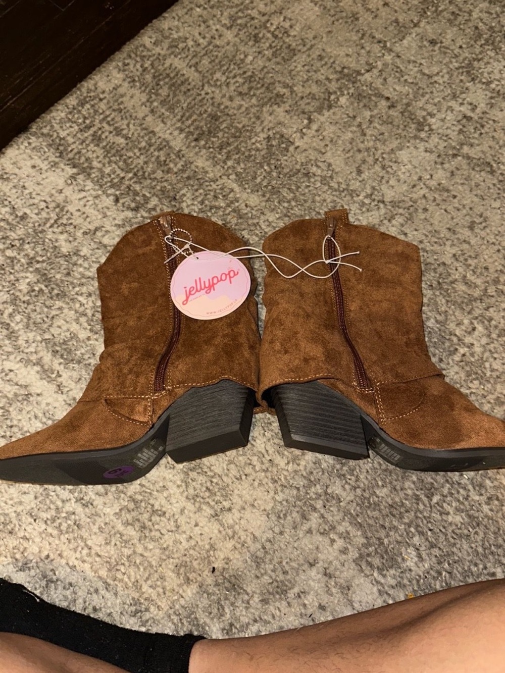 Jellypop Tan Suede Western Ankle Boots